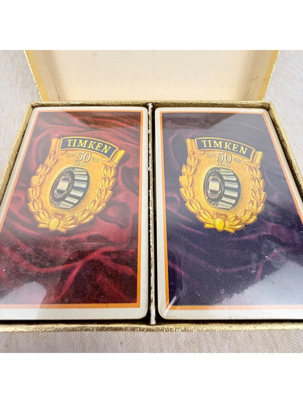 1949 Timken 50th Anniversary Playing Cards 2 Sealed Decks Advertising w Box